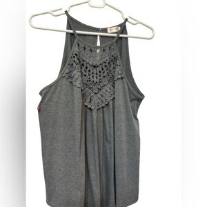 Bluetime Gray Sleeveless Lace Detail Tank Top NWOT